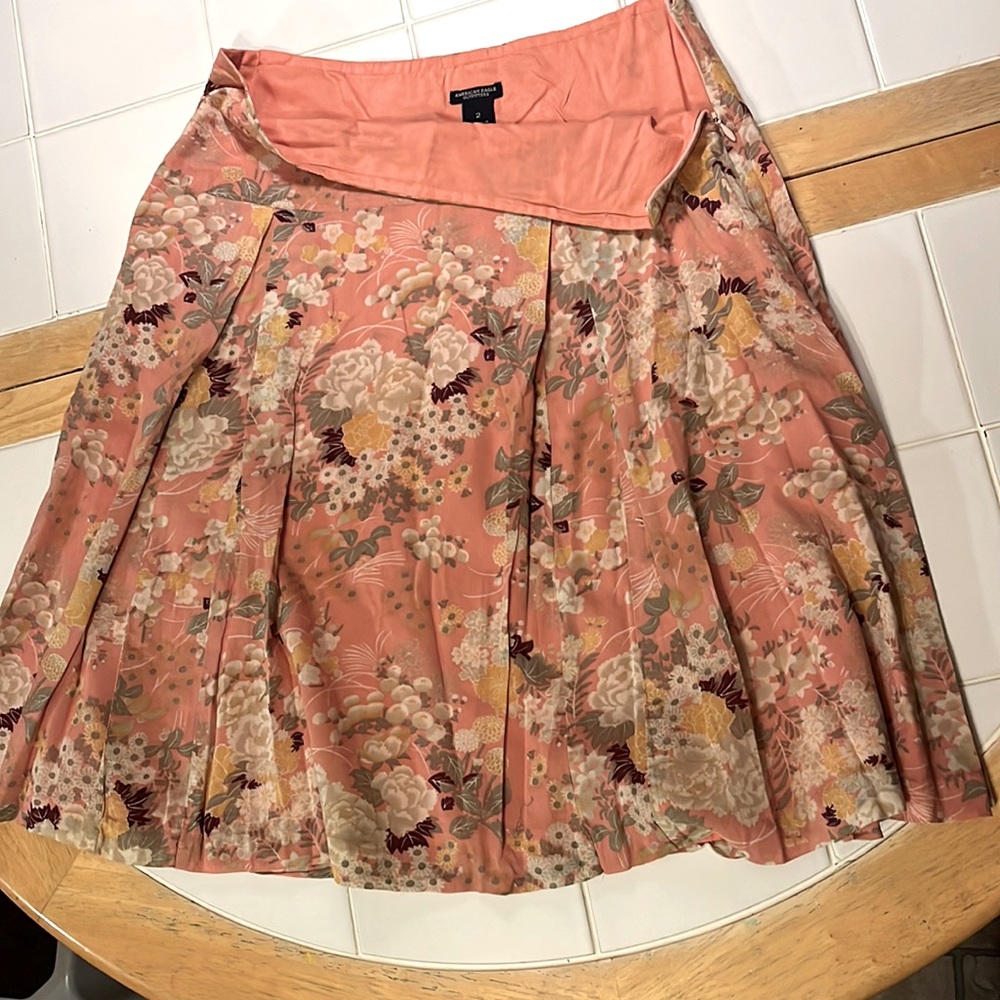 2000s AEO BOHO FLORAL ASIAN PRINT FULL KNEE LENGTH LINED SKIRT ⭐️⭐️⭐️⭐️⭐️